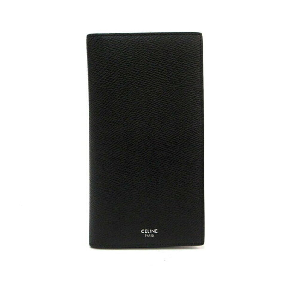 Celine Compartment Vertical Wallet Leather Bi fold Long Black